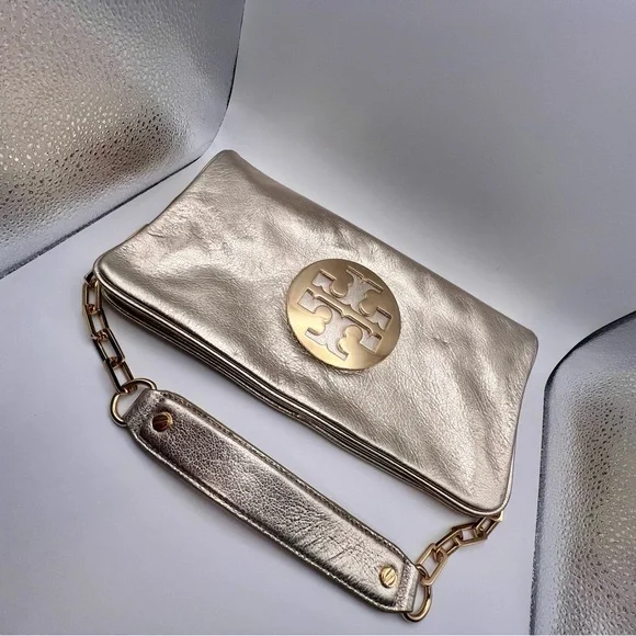 Tory Burch Gold Metallic Clutch Bag - Picture 11 of 12